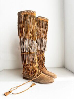 ETRO Suede Fringe Boho Knee High Boots 41